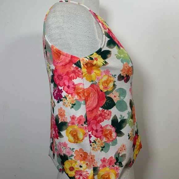 Quiz Floral Top Sleeveless Cami  White Multicoloured Scallop Hem Colourful UK 12 - Picture 4 of 8